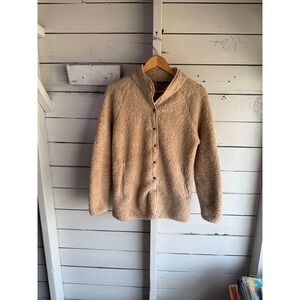 Micoson Tan Fleece Jacket Womens Large Snap Front Mock Neck Teddy Coat